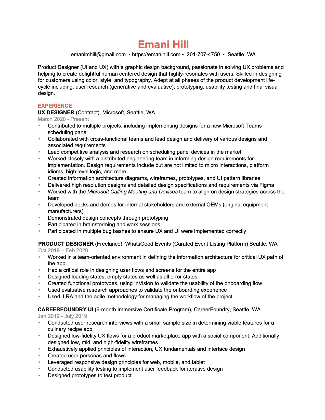 Resume page 1
